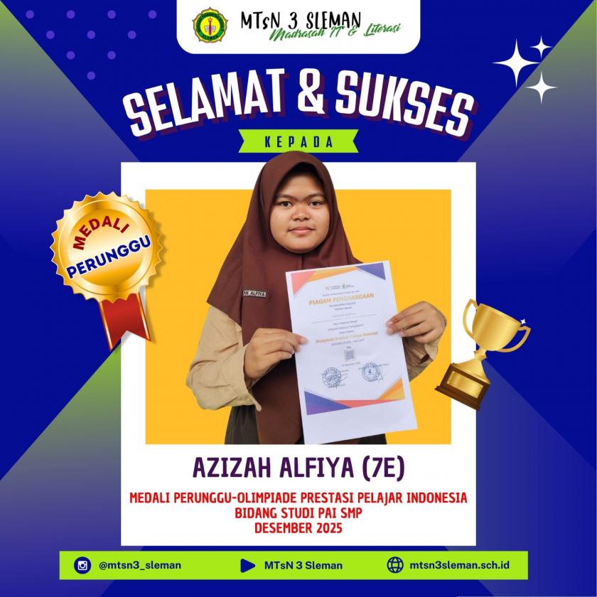 Azizah Alfiya Murid MTsN 3 Sleman Raih Perunggu di Olimpiade Prestasi Pelajar Indonesia