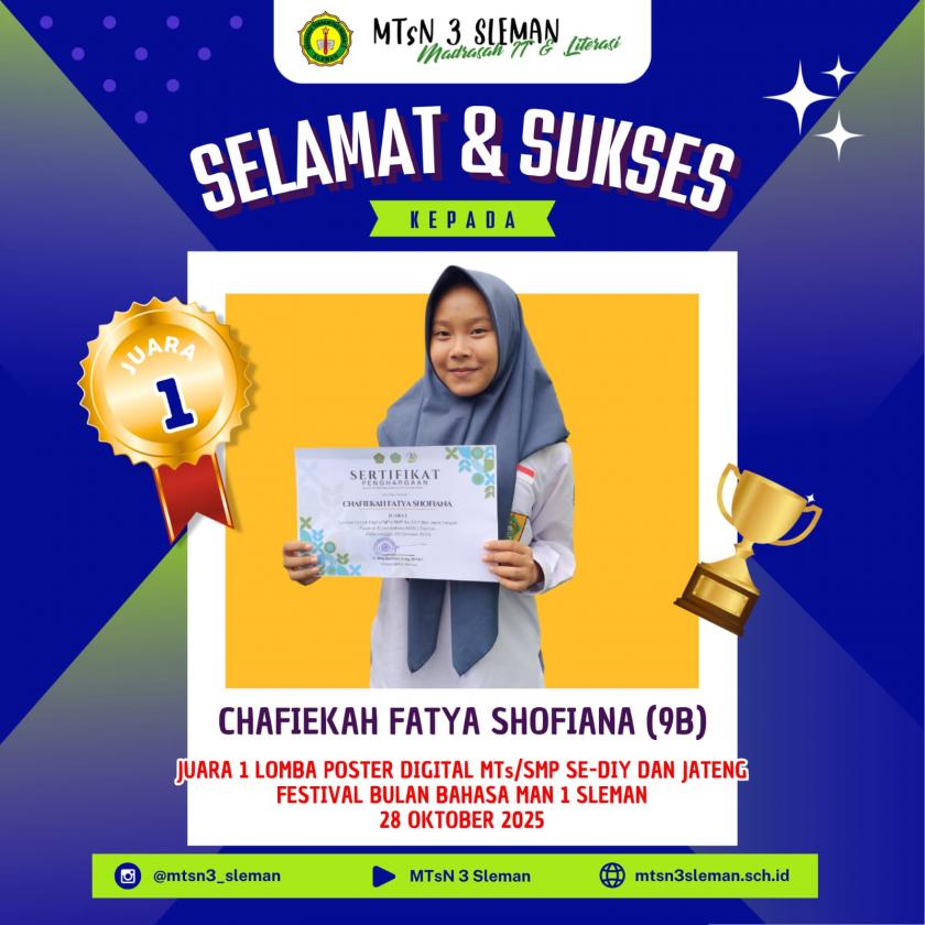 Siswi MTsN 3 Sleman Gapai Juara 1 Lomba Poster Festival Bulan Bahasa 2025