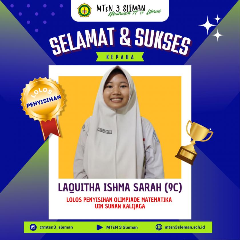 Membanggakan, Laquitha Murid MTs Negeri 3 Sleman Lolos Olimpiade Matematika UIN
