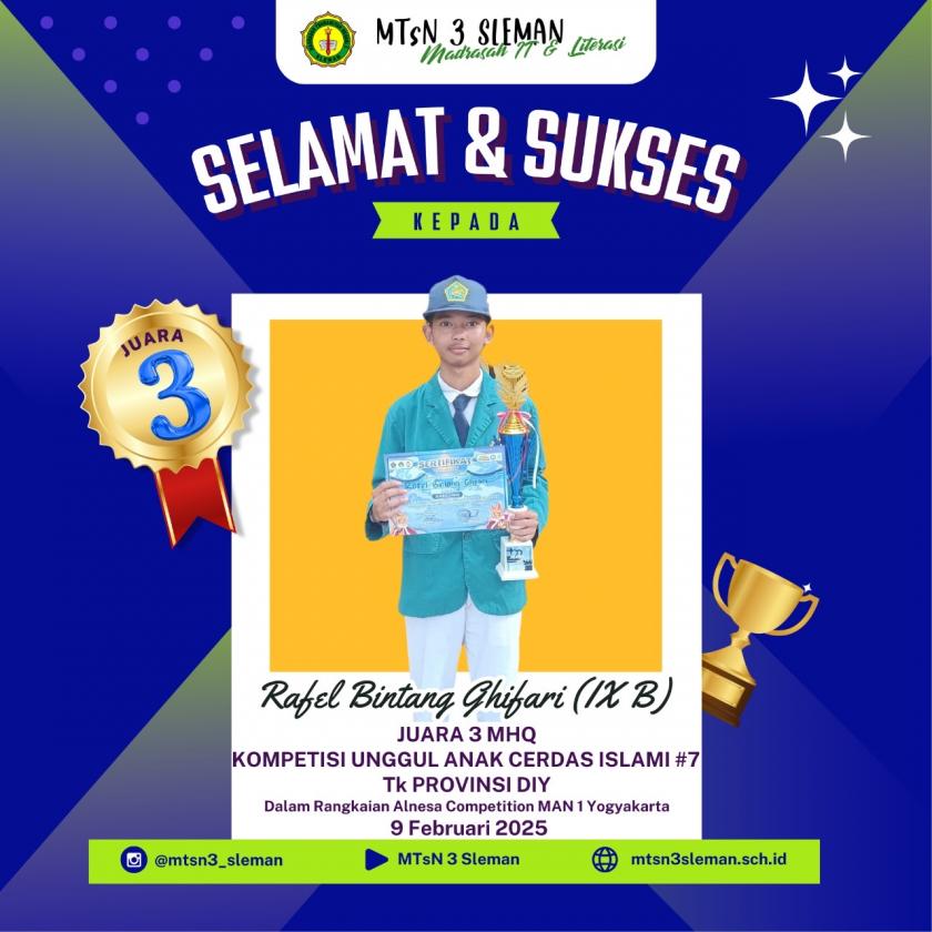 Luar Biasa, Rafel Bintang Ghifari Raih Juara 3 Lomba MHQ KUACI#7