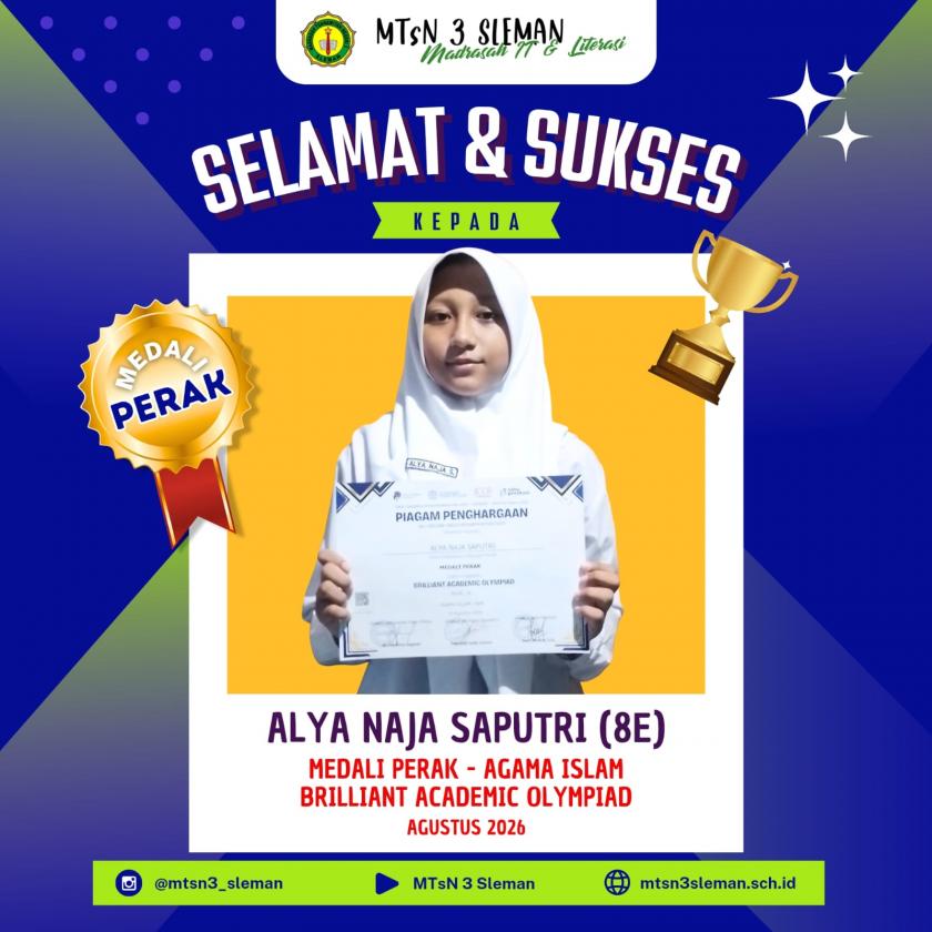 Keren! Alya Murid MTsN 3 Sleman Sukses Raih Medali Perak di Brilliant Academic Olympiad