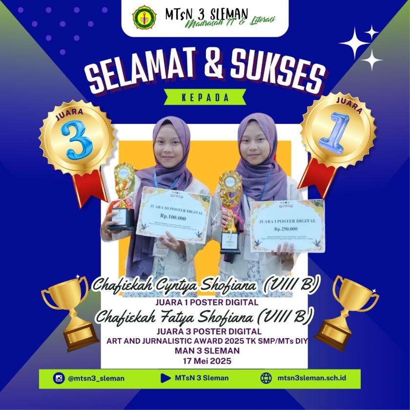 Unik, Si Kembar dari MTs N 3 Sleman Borong Juara Lomba Digital Poster di Ajang Artistik 2025