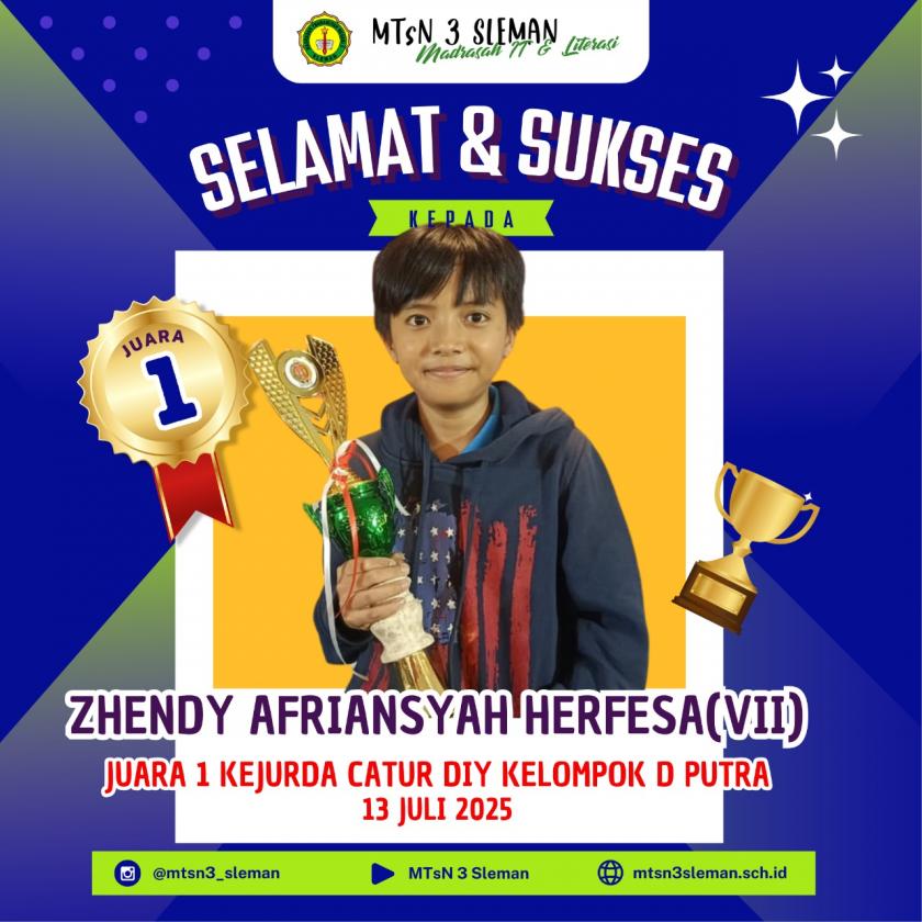 Siswa MTs Negeri 3 Sleman Raih Medali Emas pada Kejurda Catur DIY