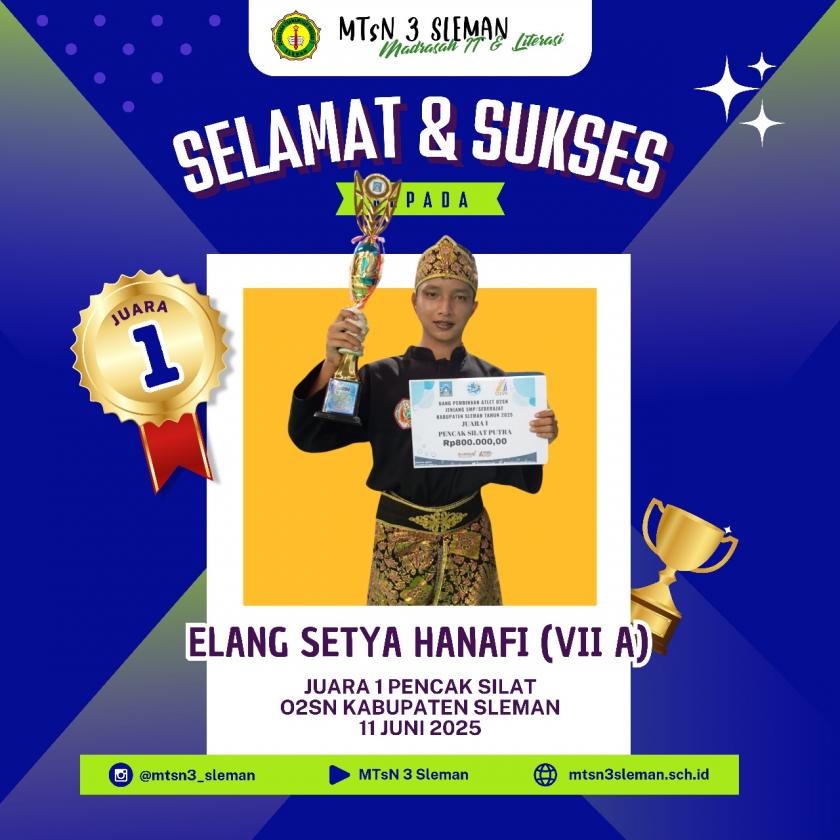 Elang Setya Hanafi Meraih Juara 1 Pencak Silat O2SN Kabupaten Sleman