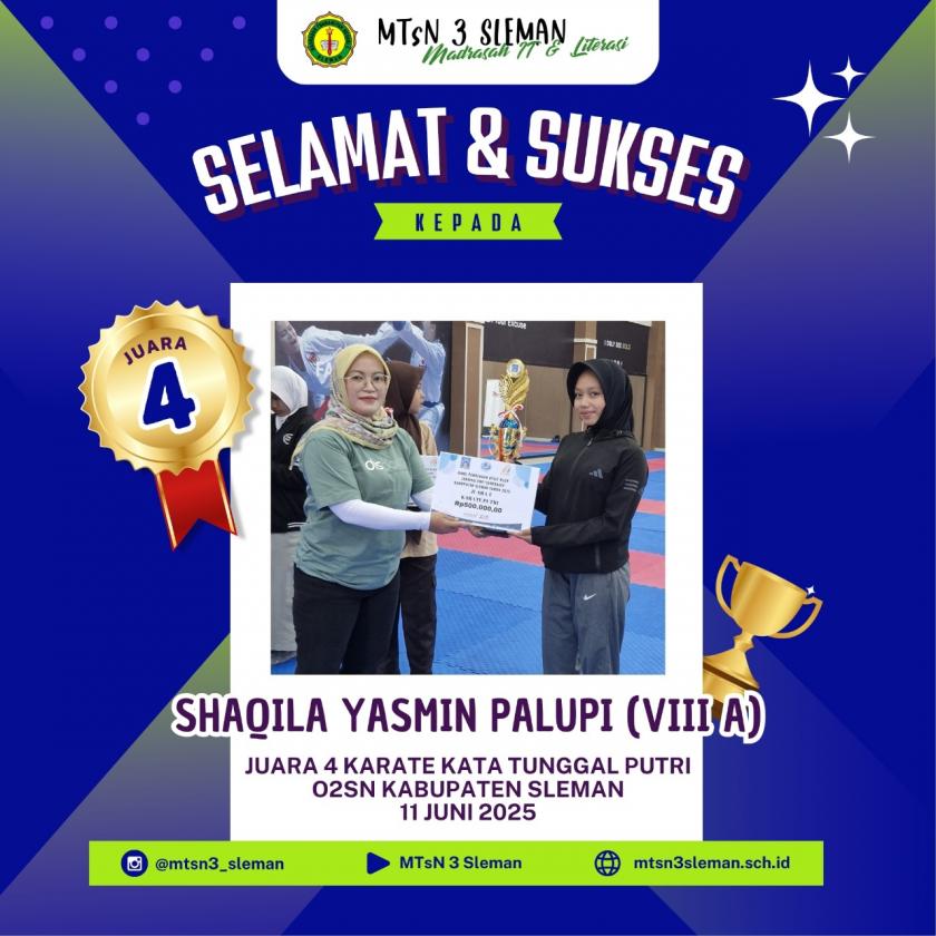 Atlet Karate MTsN 3, Shaqila Yasmin Palupi Ukir Prestasi O2SN Kabupaten Sleman