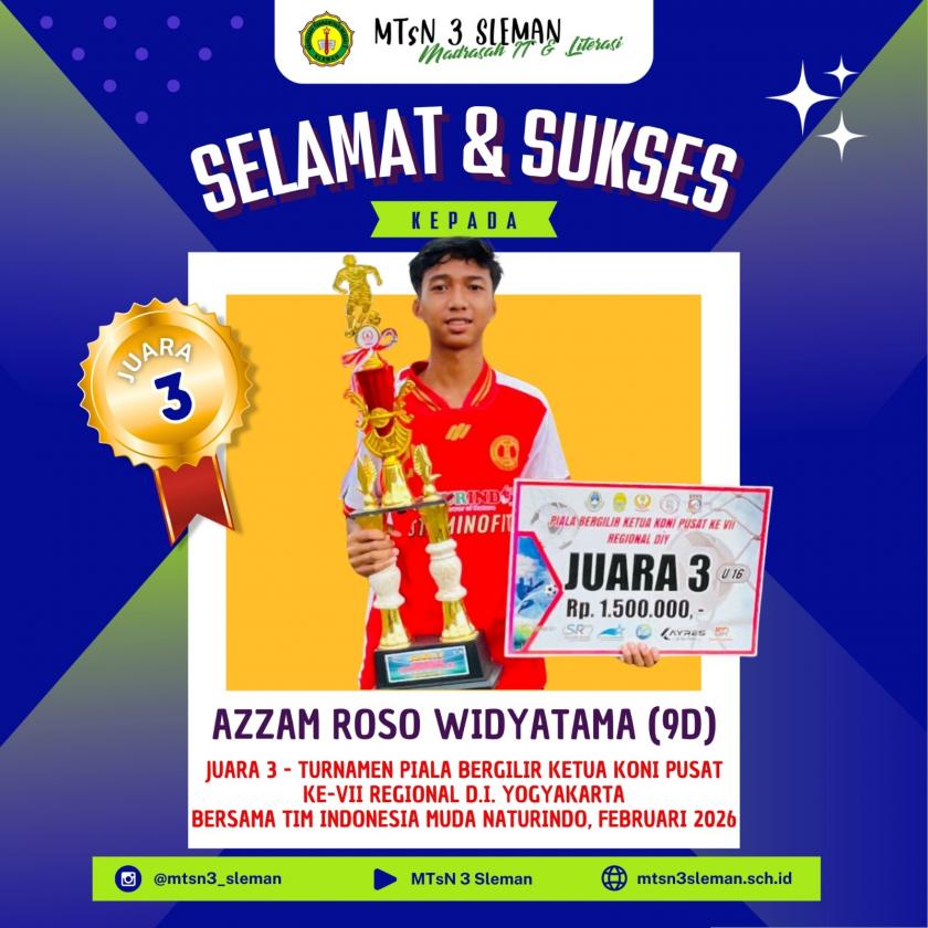 Azam Roso Widyatama Raih Juara 3 Turnamen Bergilir Ketua KONI Pusat ke-7 Regional Yogyakarta 2026