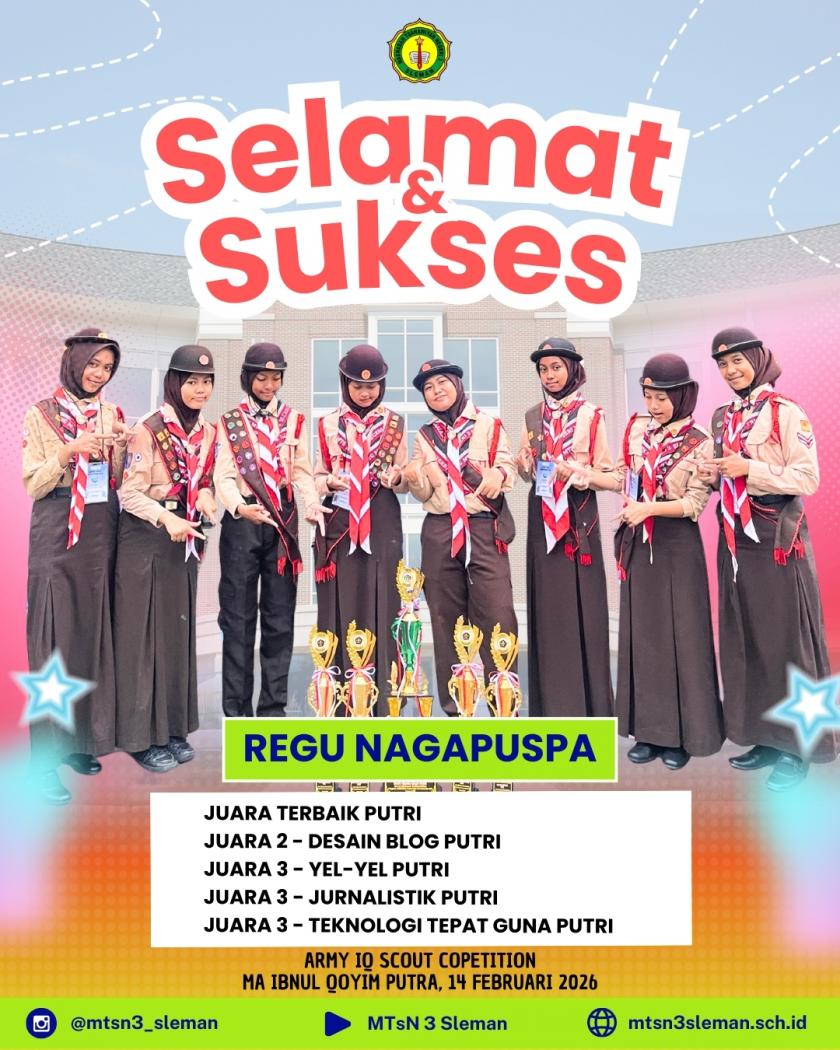 Kontingen MTsN 3 Sleman Sabet Juara Terbaik Putri di Army IQ Scout Competition