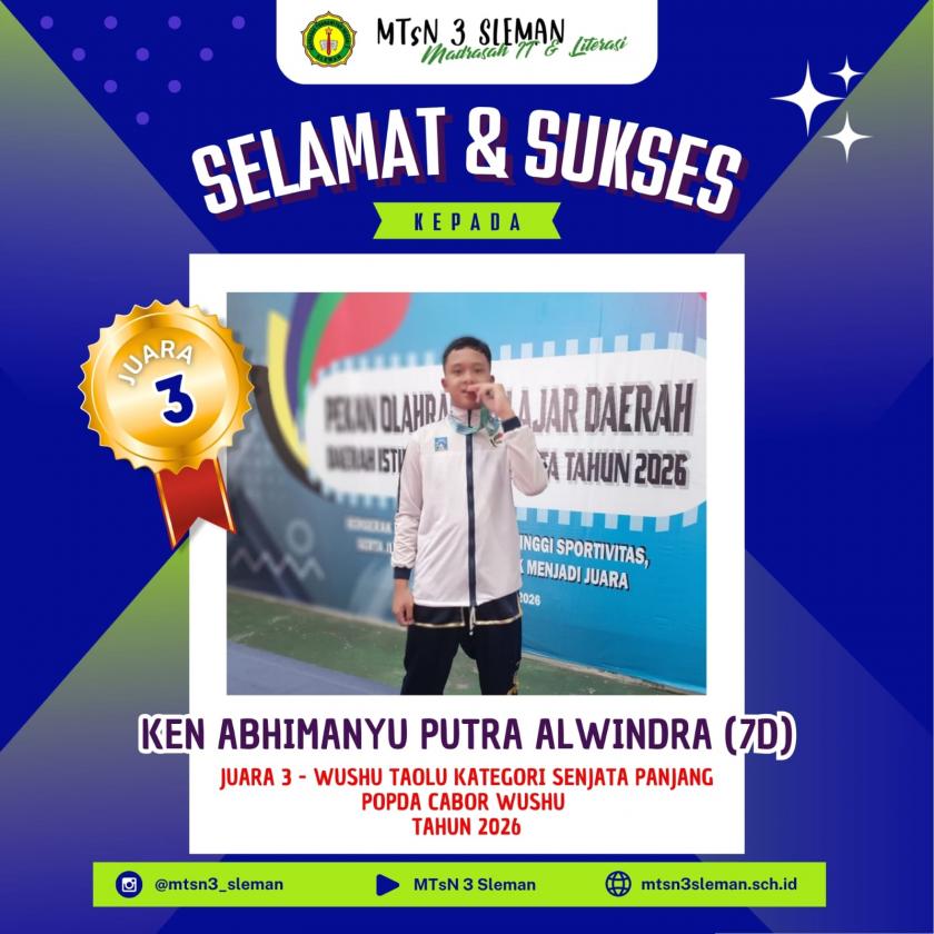 Siswa MTsN 3 Sleman Sabet Medali Perunggu Cabor Wushu di POPDA DIY 2026