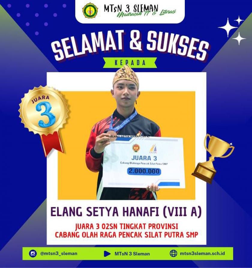 Elang Setya Hanafi Raih Juara 3 O2SN Tingkat Provinsi DIY