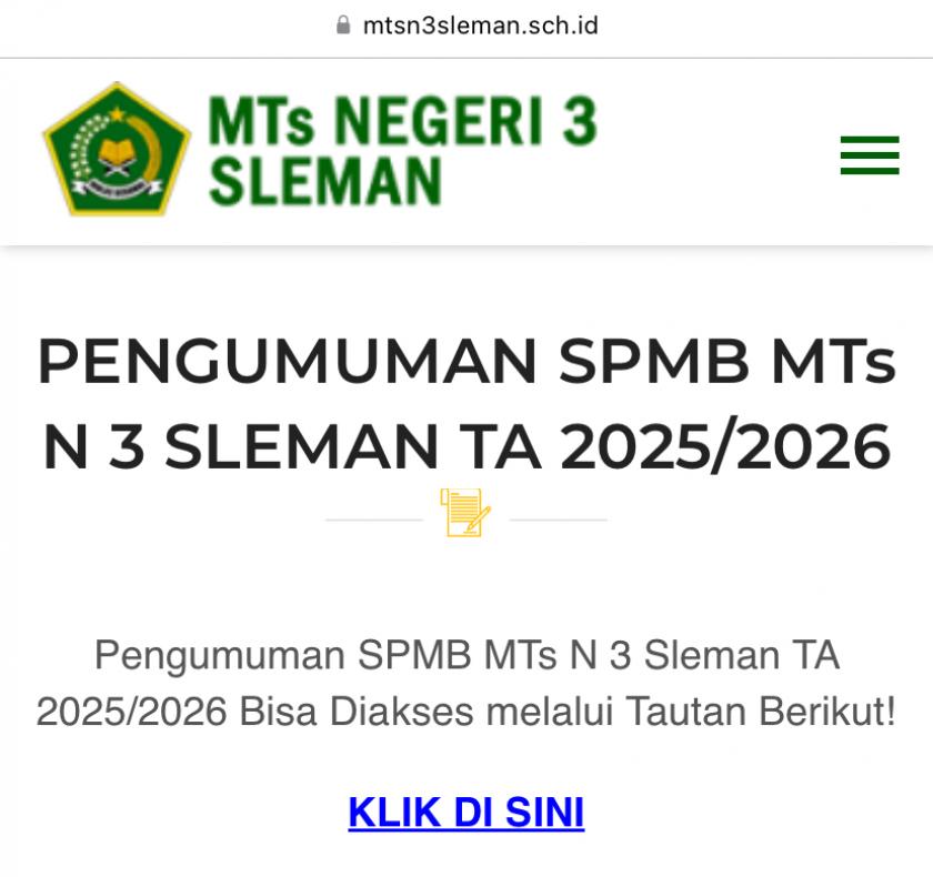 MTs Negeri 3 Sleman Umumkan Hasil SPMB